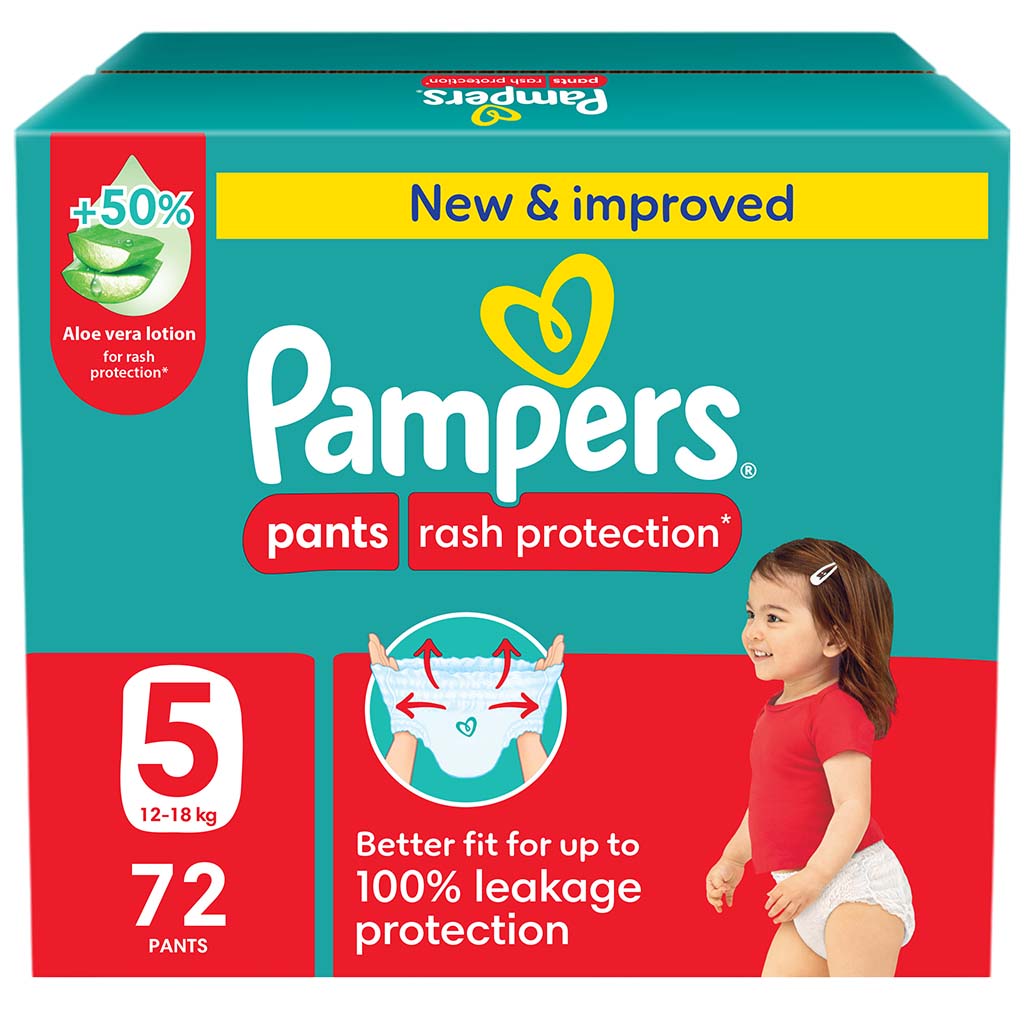 Pampers Rash Protection Size 5, 12-18kg Baby Diaper Pants, Pack of 72's