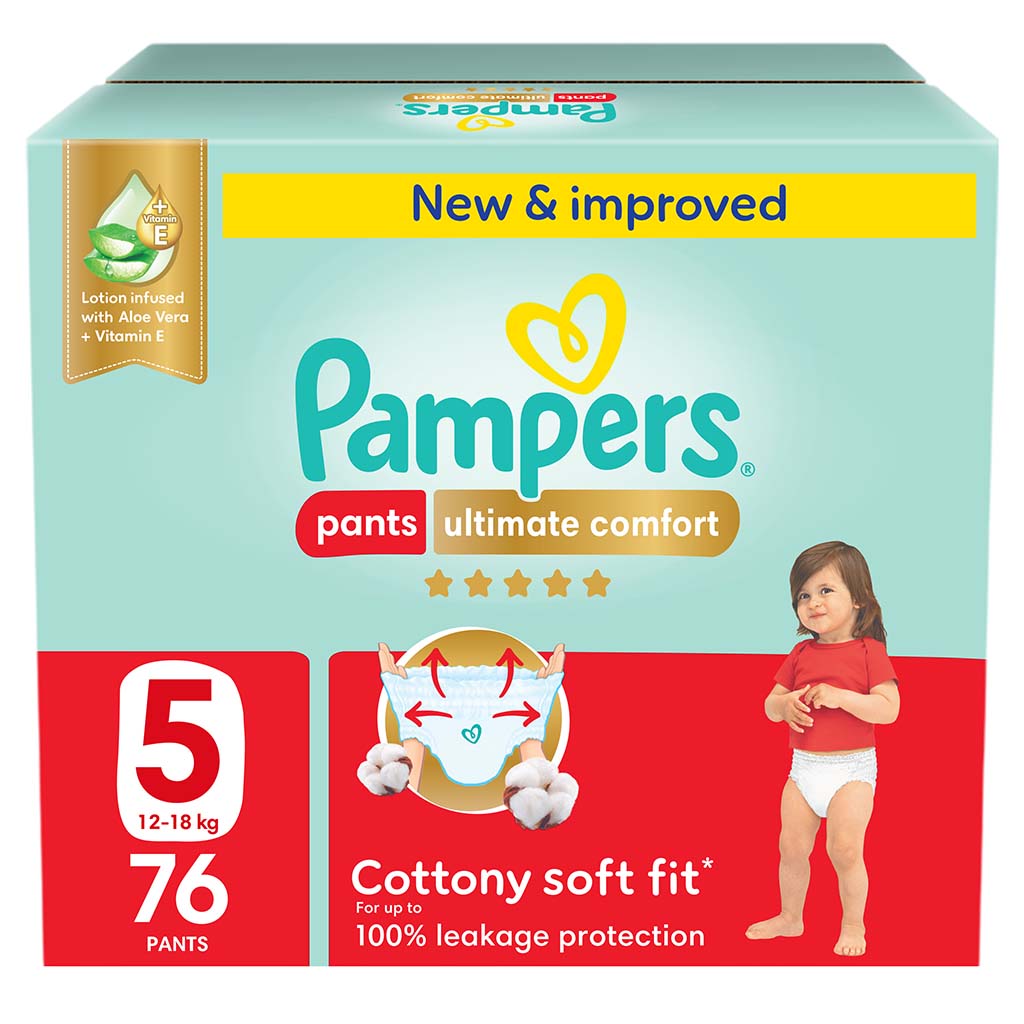 Pampers Ultimate Comfort Size 5, 12-18kg Baby Diaper Pants, Pack of 76's