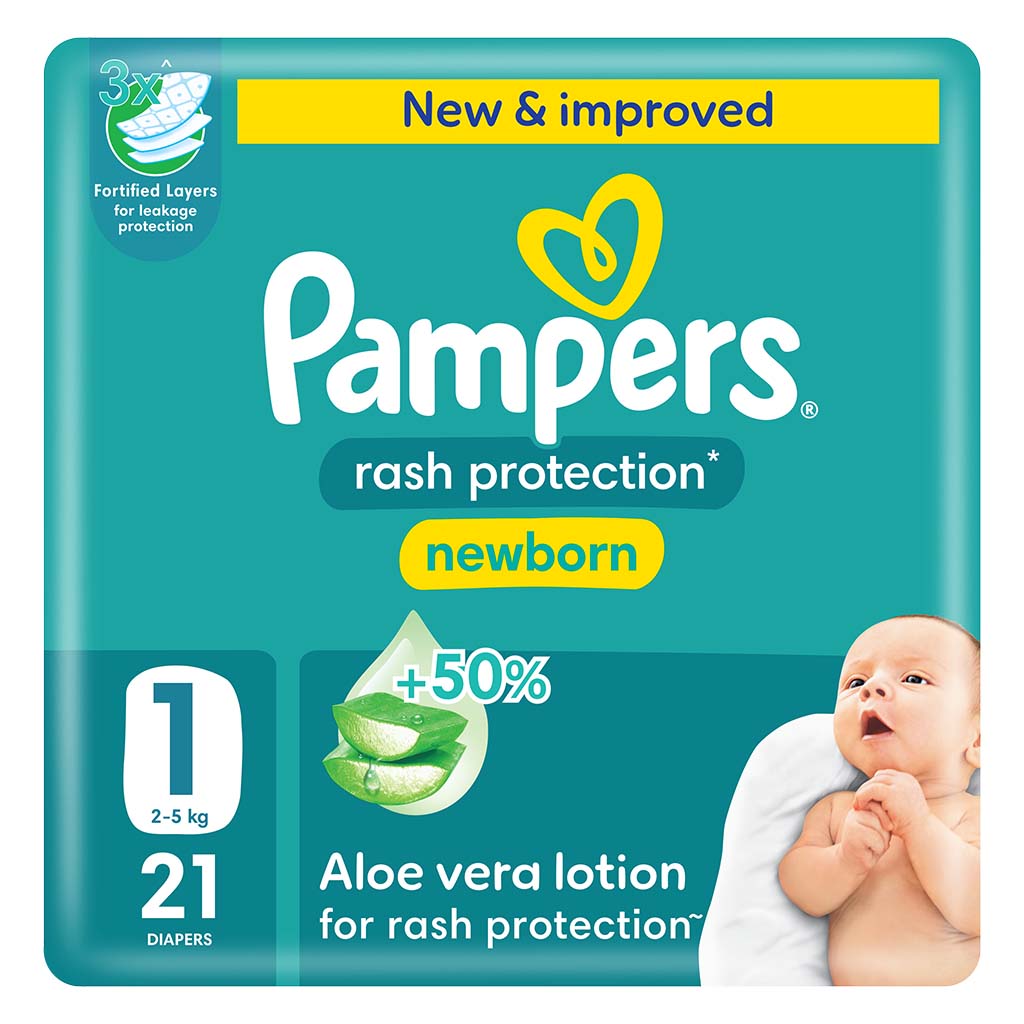 Pampers Rash Protection Size 1, 2-5kg Newborn Diapers, Pack of 21's