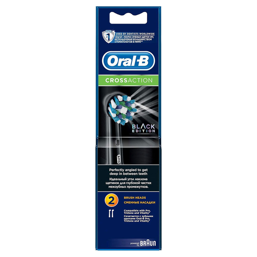 Oral B Cross Action Black Edition Rechargeable Electric Toothbrush Heads, Pack of 2's