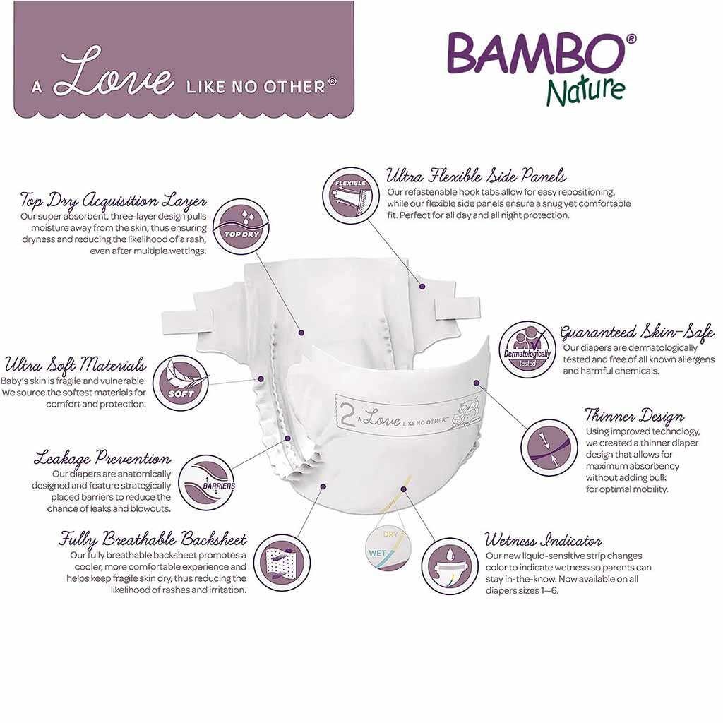 Bambo Nature Dream Size 2, 3-6kg Eco-Friendly Baby Diapers, Pack of 32's
