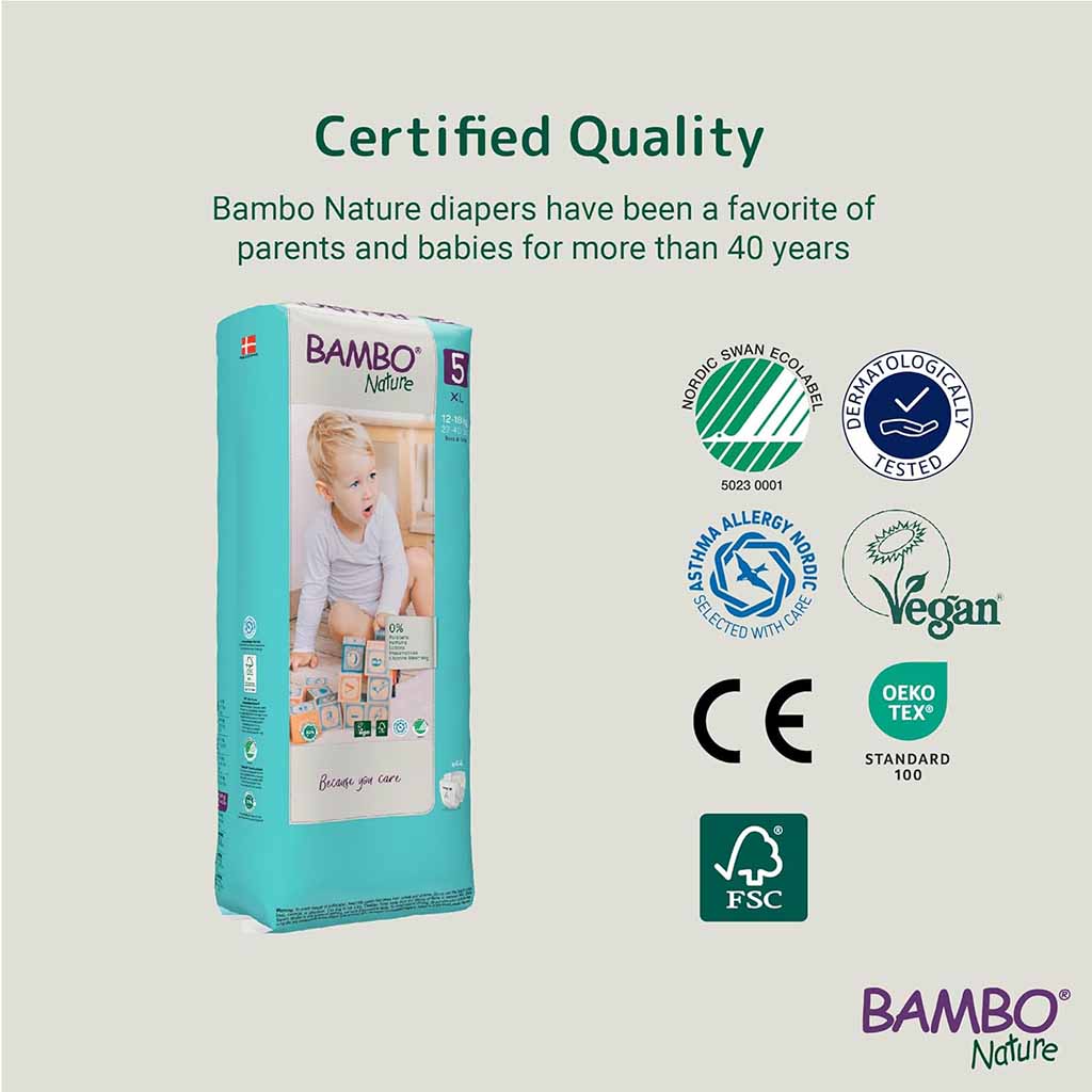Bambo Nature Size 5, 12-18Kg Eco-Friendly Baby Diapers, Pack of 44's