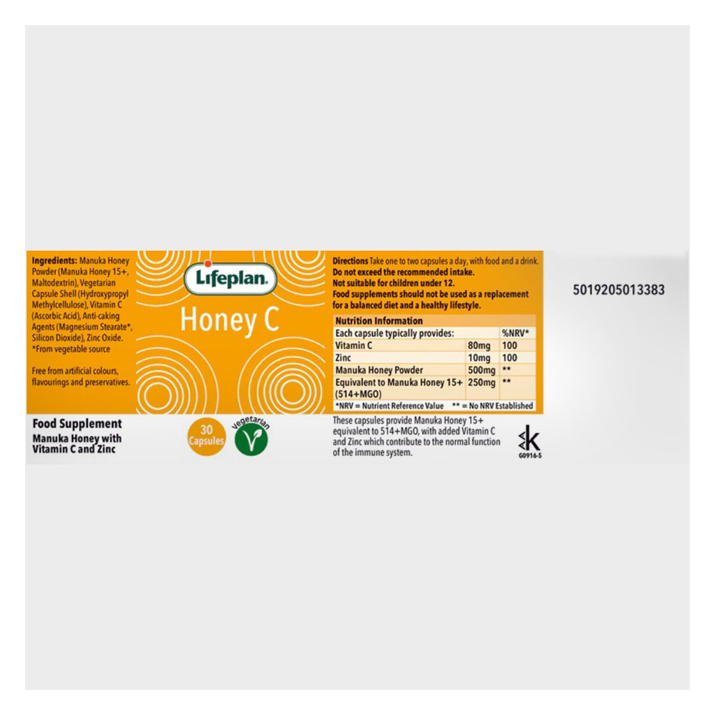 Lifeplan Manuka Honey 15+ UMF & 514+ MGO 200mg Capsules, Pack of 30’s