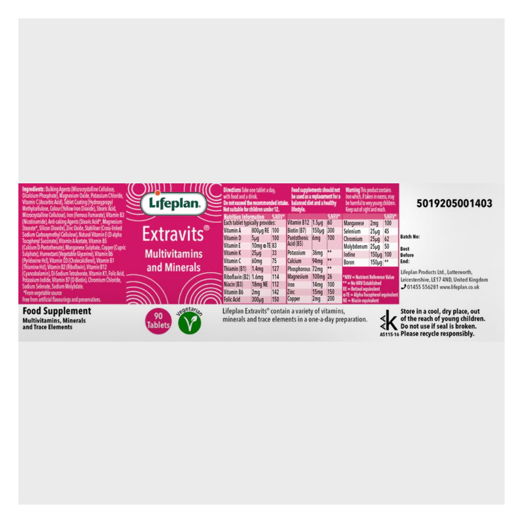 Lifeplan Extravits Wide Spectrum Multivitamins Tablets, Pack of 90’s