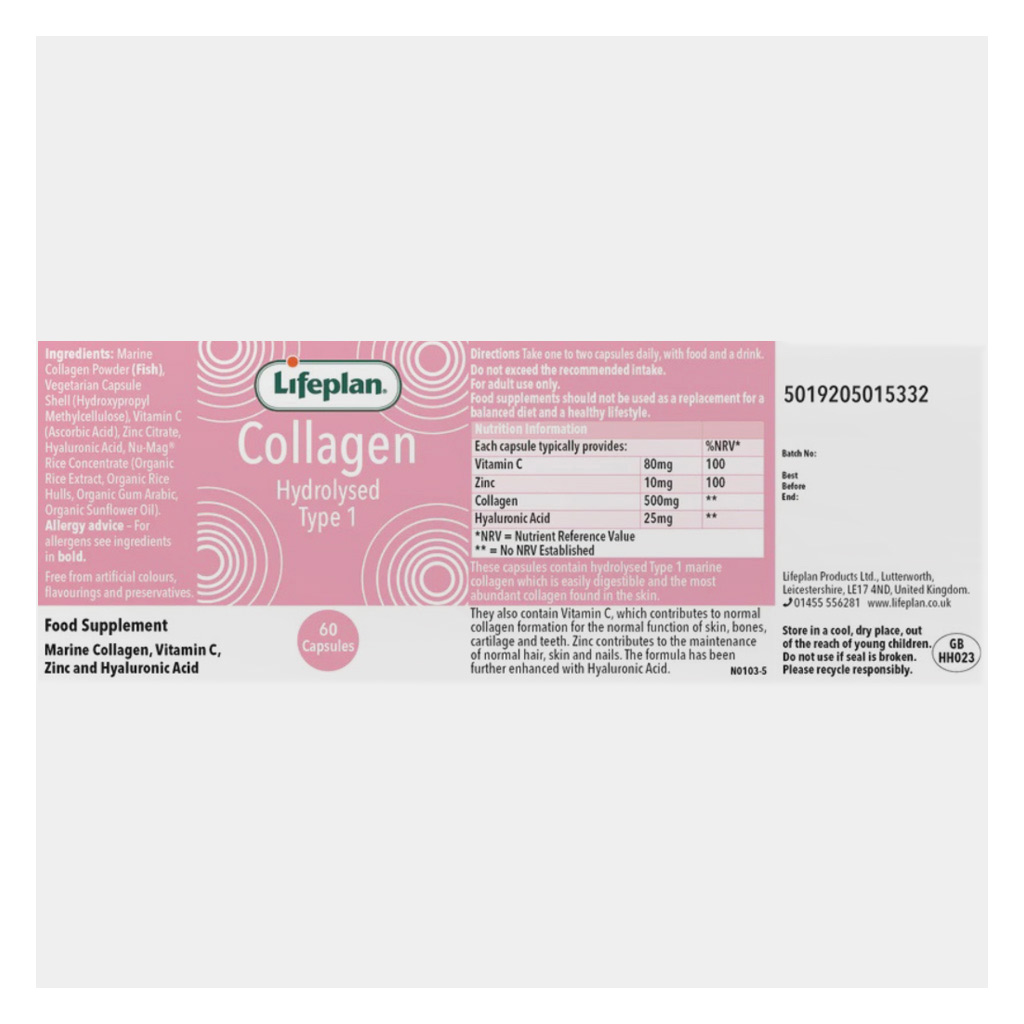 Lifeplan Type 1 Hydrolysed Collagen Capsules, Pack of 60’s