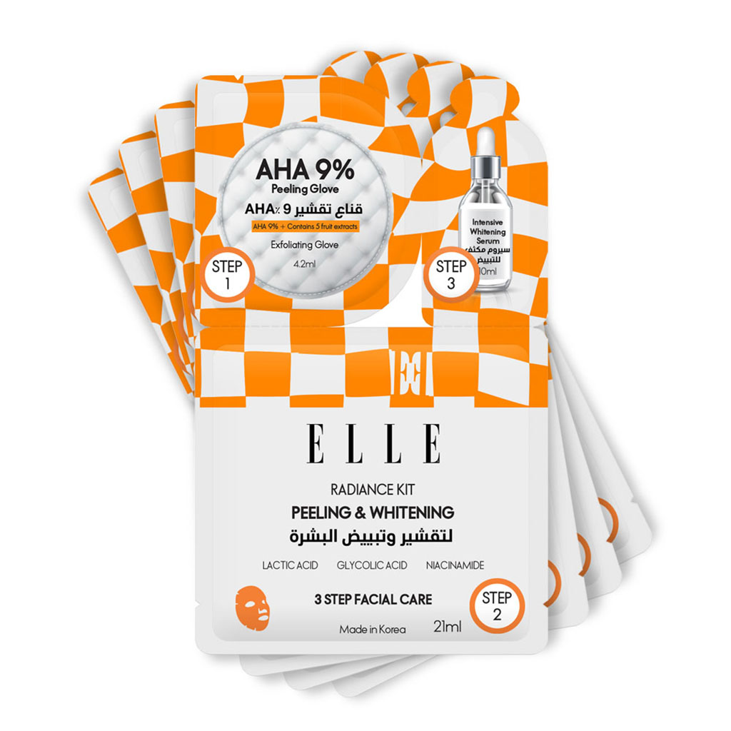 Elle Radiance Kit Peeling & Whitening Face Sheet Mask 21ml, Pack of 4’s