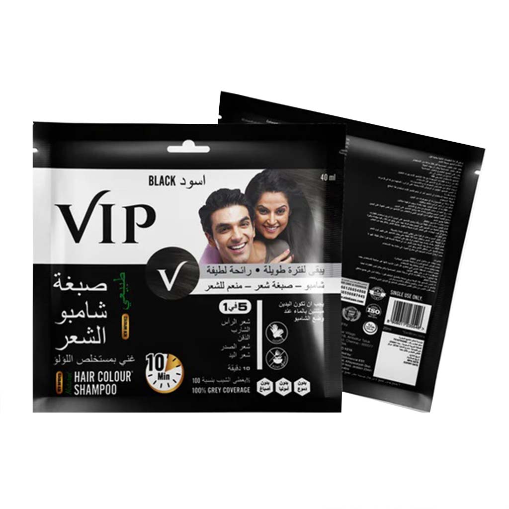 VIP Natural Hair Colour Shampoo Sachet 40ml, Color - Black