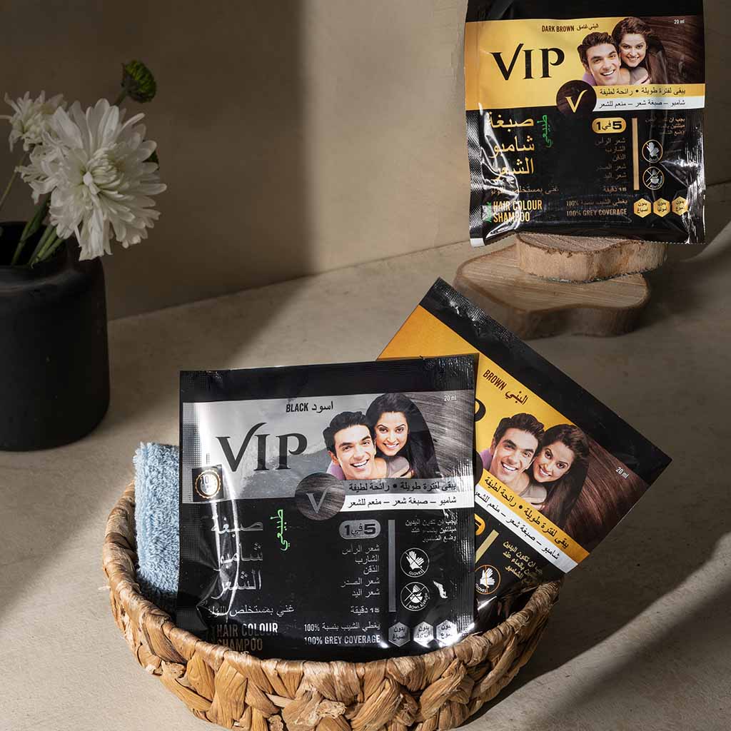 VIP Natural Hair Colour Shampoo Sachet 20ml, Color - Black