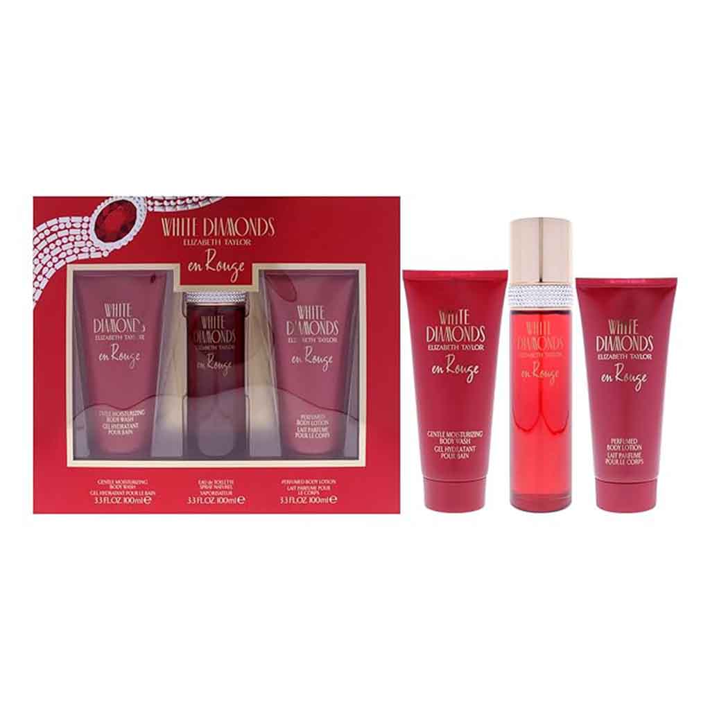 Elizabeth Taylor White Diamonds En Rouge Gift Set For Women - Pack of White Diamonds En Rouge EDP 100ml + En Rouge Body Wash 100ml + En Rouge Body Lotion 100ml 