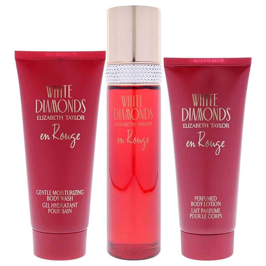 Elizabeth Taylor White Diamonds En Rouge Gift Set For Women - Pack of White Diamonds En Rouge EDP 100ml + En Rouge Body Wash 100ml + En Rouge Body Lotion 100ml 