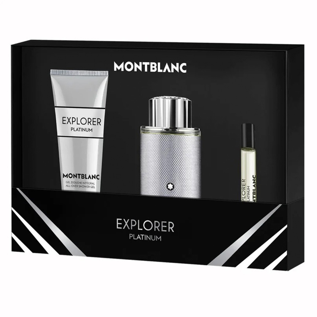 Mont Blanc Explorer Platinum Gift Set For Men - Pack of Mont Blanc Explorer Platinum EDP 100ml + EDP Mini Spray 7.5ml + Shower Gel 100ml 