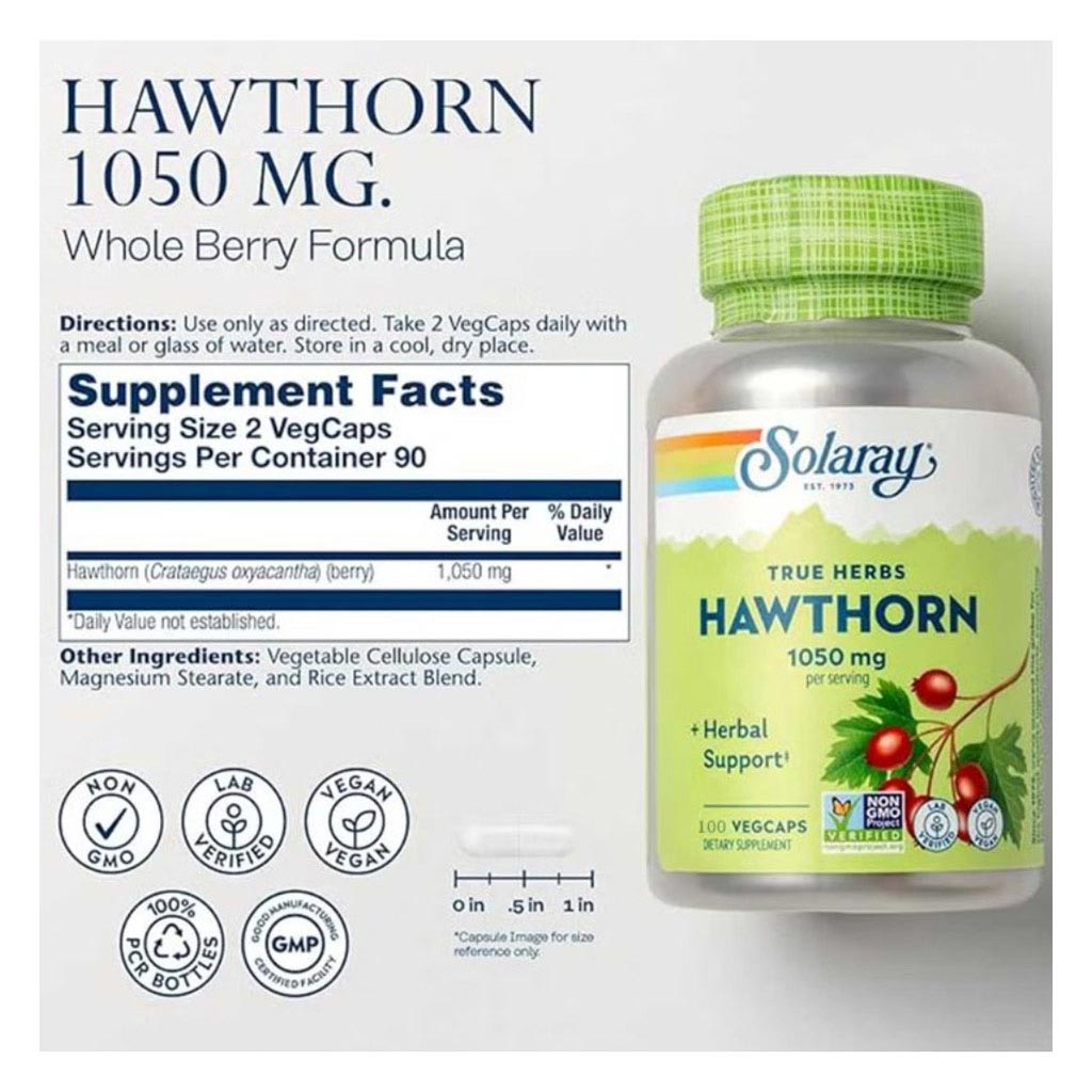 Solaray Hawthron Berry 1050mg Veg Capsules, Pack of 100's