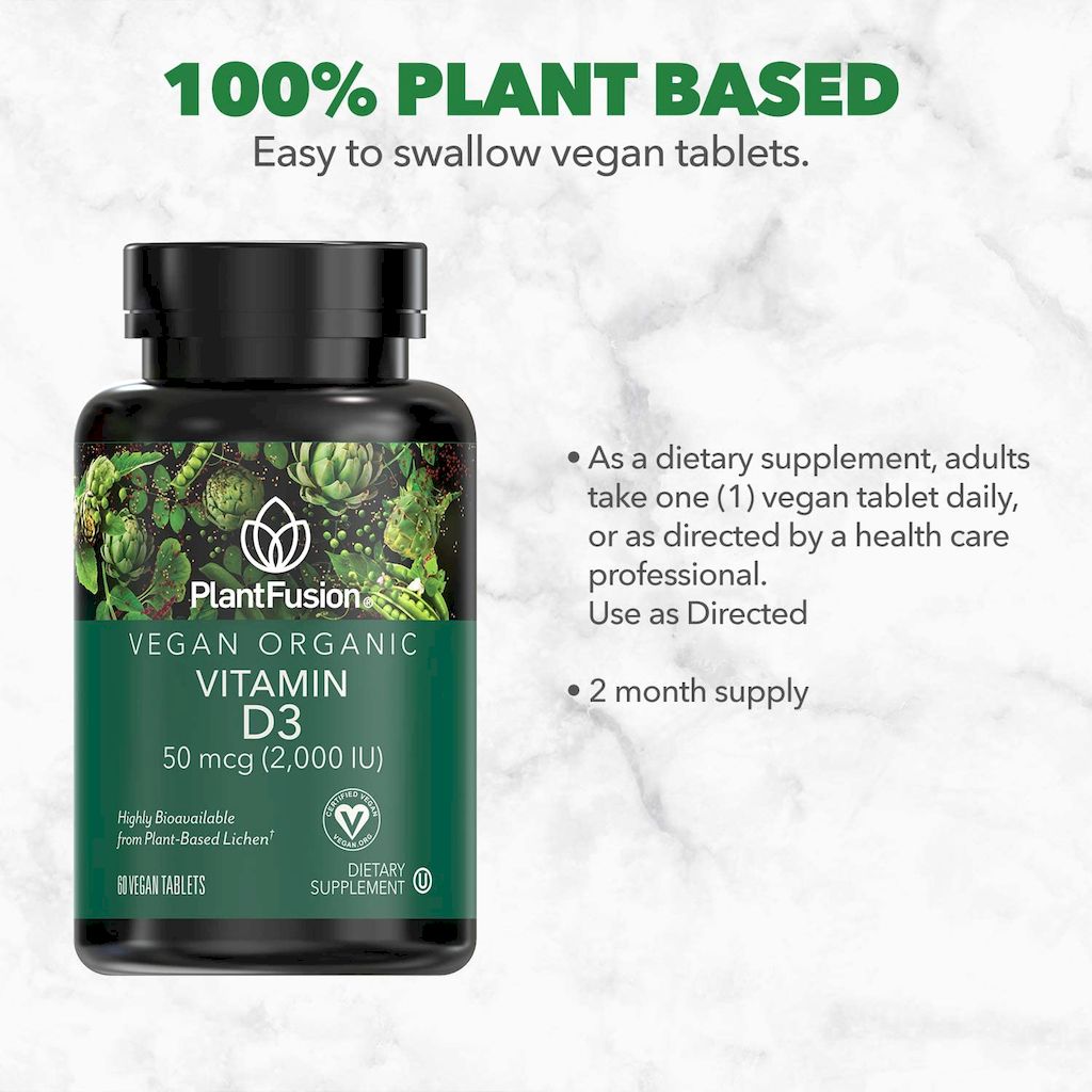 Plant Fusion Vegan Organic Vitamin D3 2000IU Tablets, Pack of 60’s 