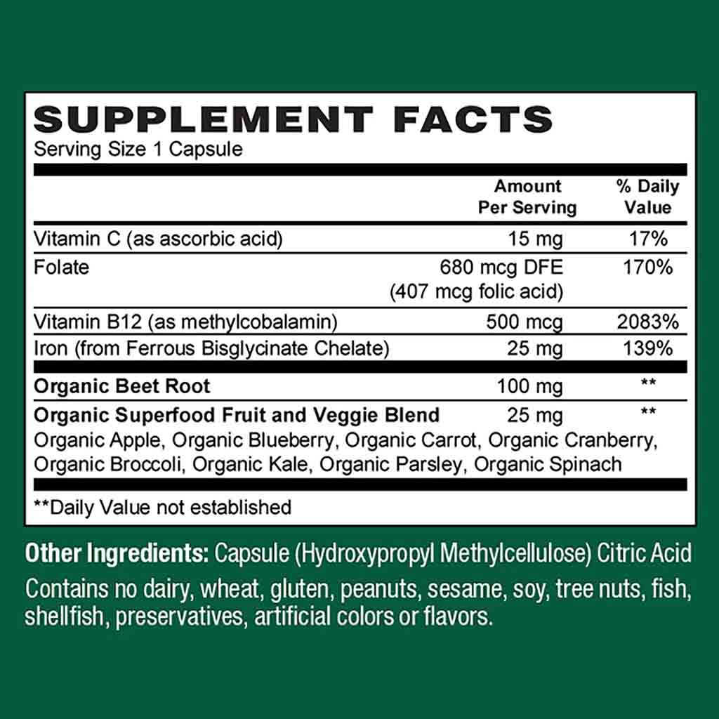 Plant Fusion Vegan Wholefood Blood Support Capsules, Pack of 60's