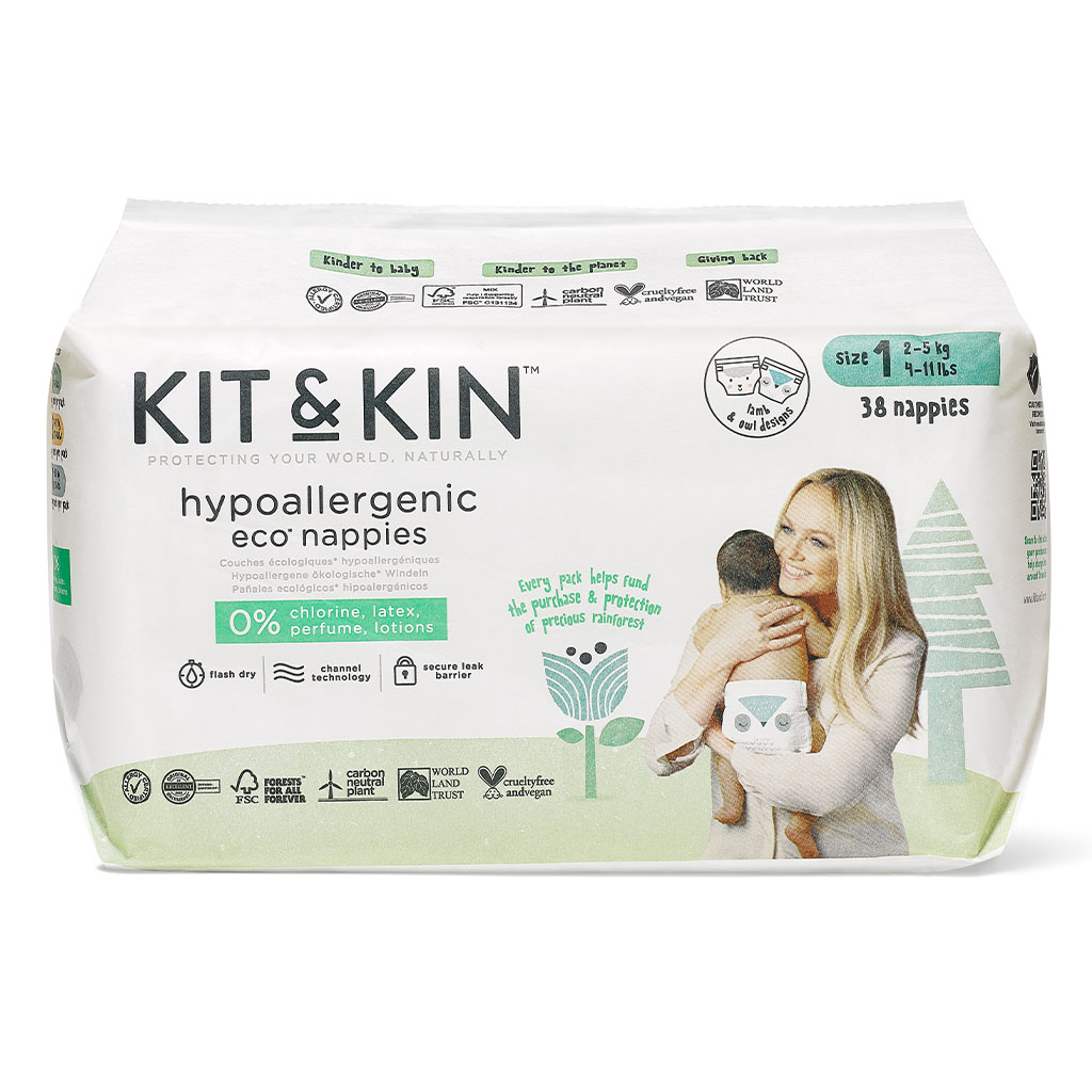 Kit & Kin Eco Friendly Hypoallergenic Size 1 Baby Diapers For 2-5Kg, Pack of 38’s