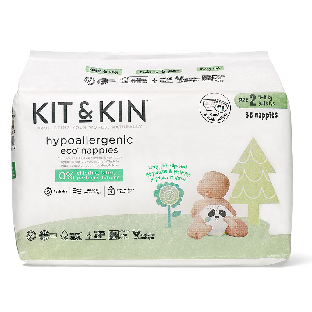 Kit & Kin Eco Friendly Hypoallergenic Size 2 Baby Diapers For 4-8Kg, Pack of 38’s