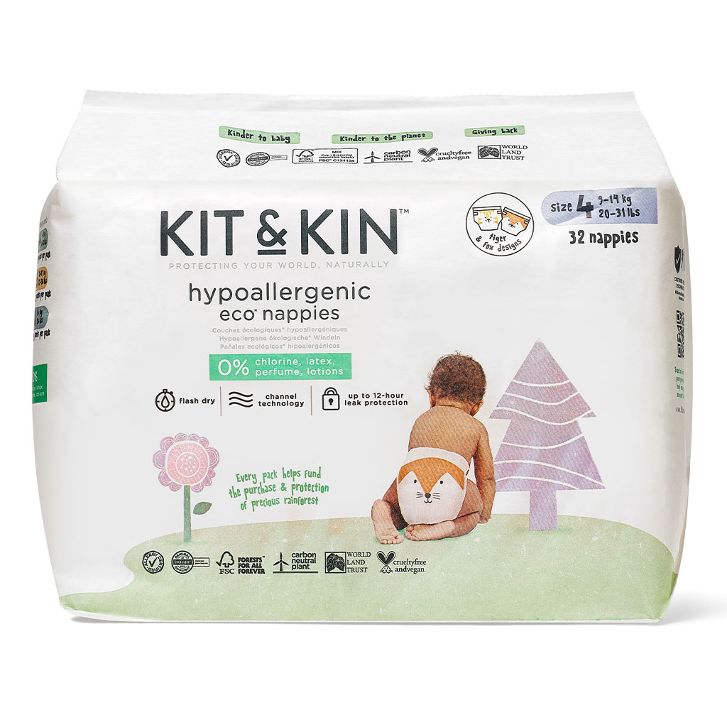 Kit & Kin Eco Friendly Hypoallergenic Size 4 Baby Diapers For 9-14Kg, Pack of 32’s