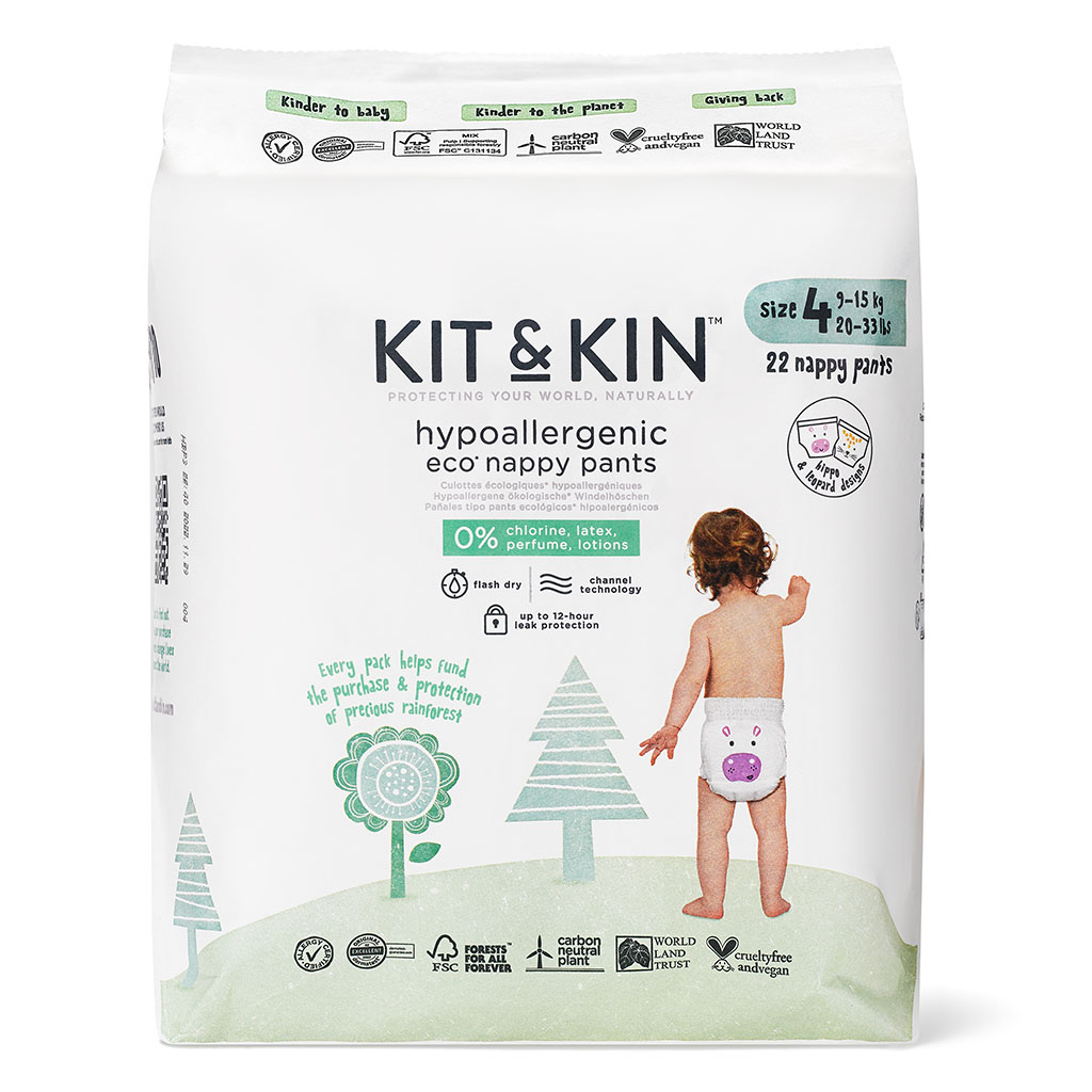 Kit & Kin Eco Friendly Hypoallergenic Size 4 Baby Nappy Pants For 9-15Kg, Pack of 22’s