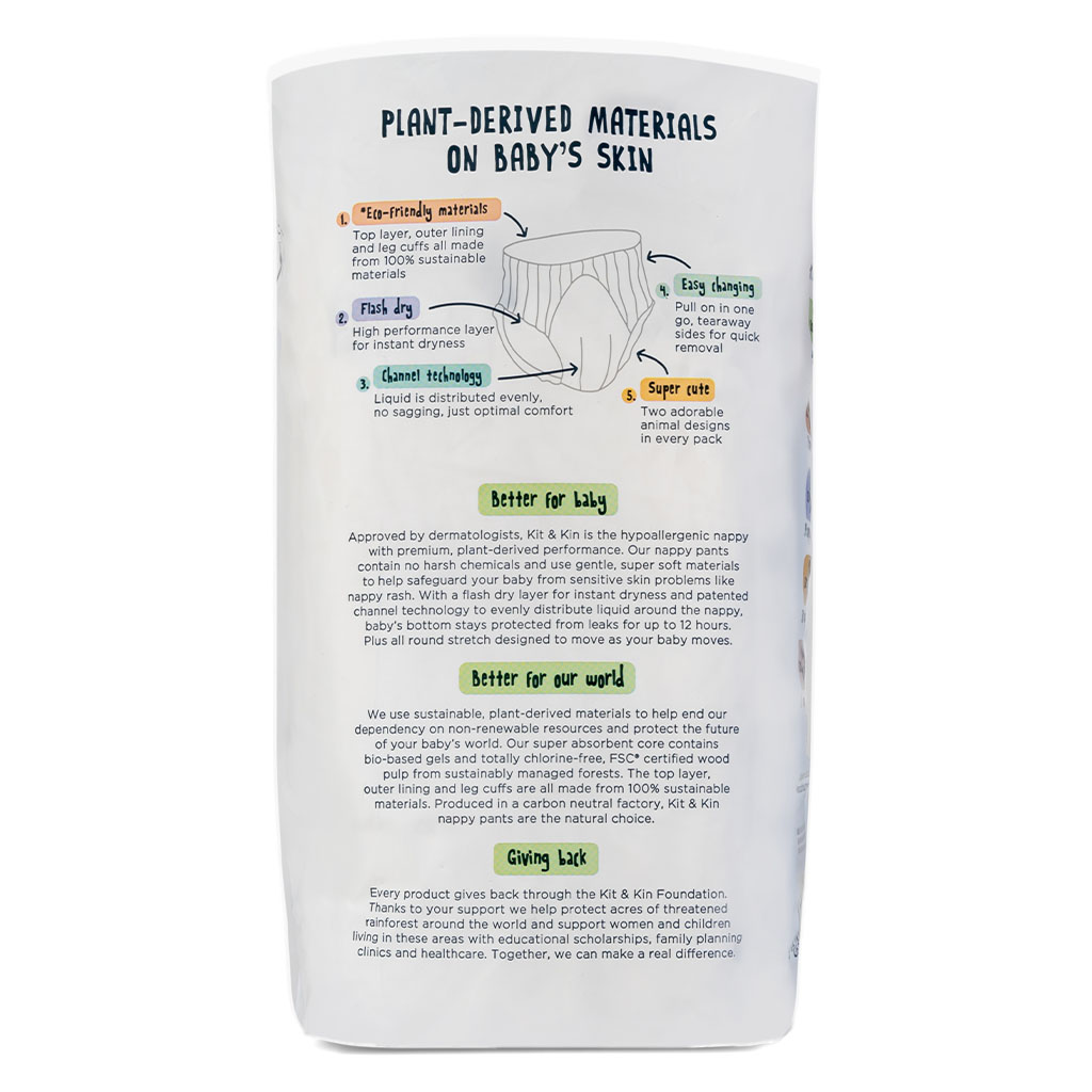 Kit & Kin Eco Friendly Hypoallergenic Size 5 Baby Nappy Pants For 12-17Kg, Pack of 20’s