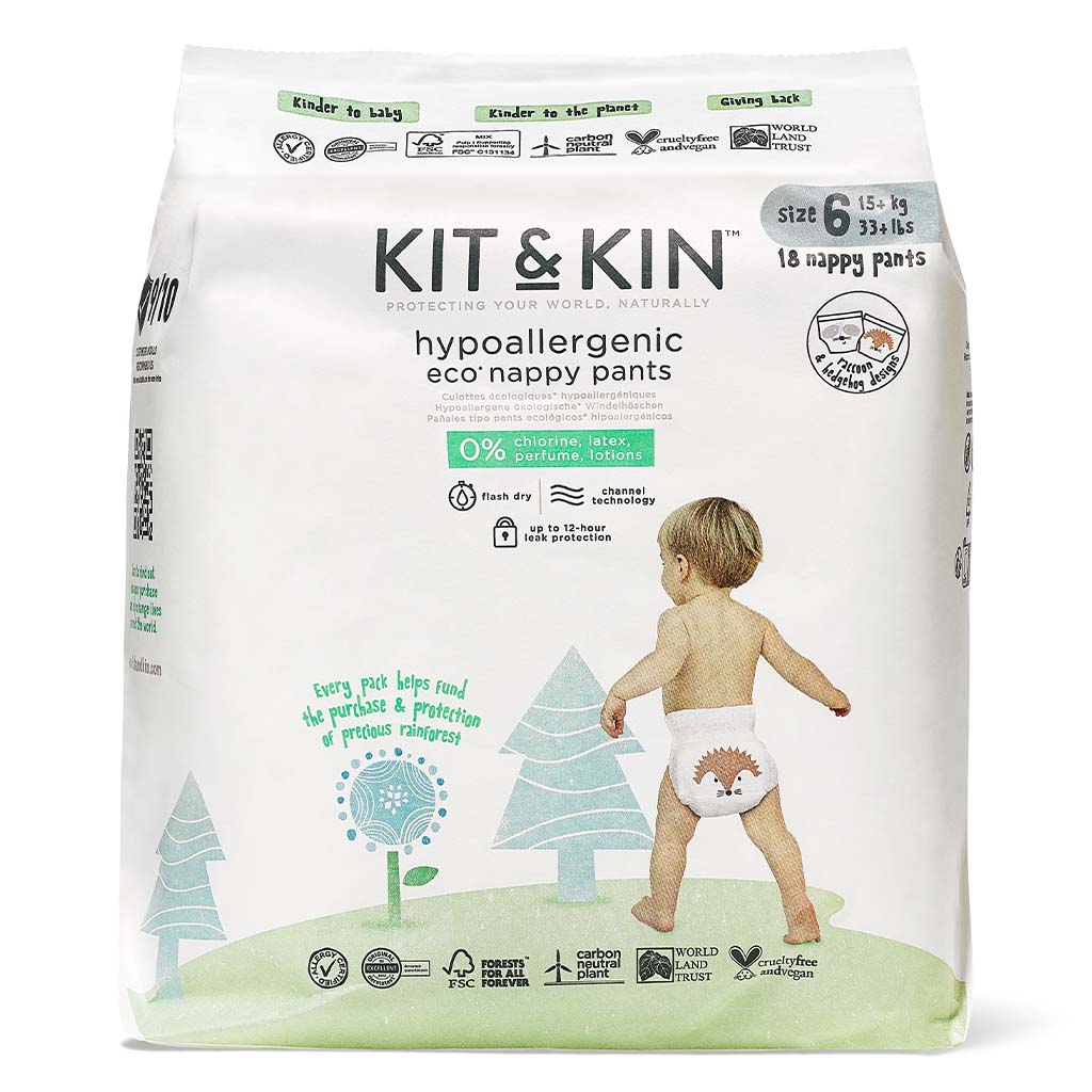 Kit & Kin Eco Friendly Hypoallergenic Size 6 Baby Nappy Pants For 15+ Kg, Pack of 18’s