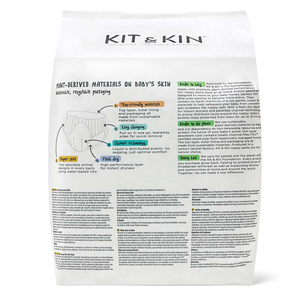 Kit & Kin Eco Friendly Hypoallergenic Size 8 Baby Nappy Pants For 19+ Kg, Pack of 14's