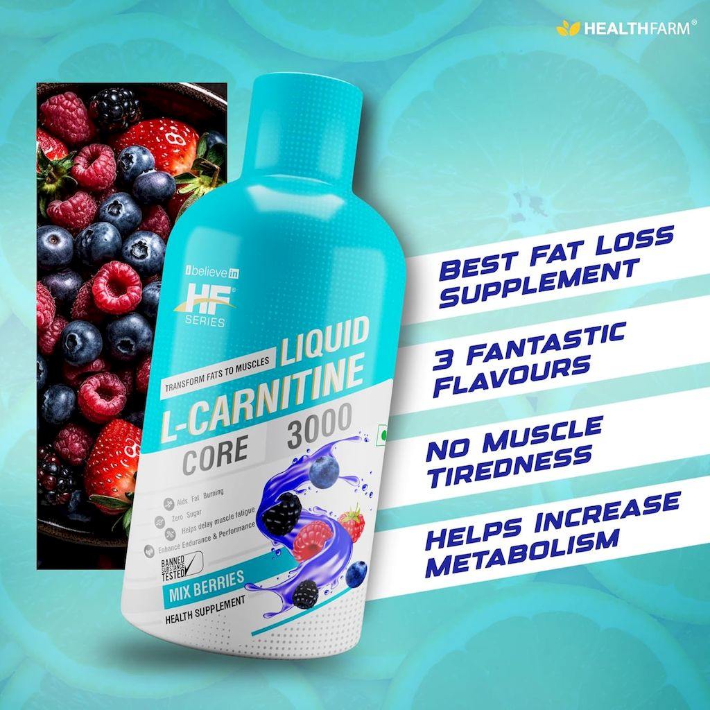 Healthfarm L-Carnitine Core 3000 Liquid - Mixed Berries Flavor, 450ml