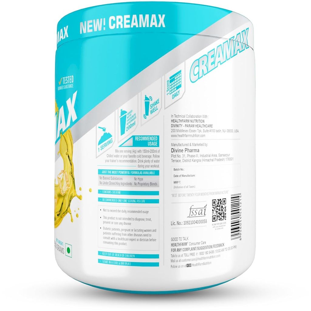 Healthfarm Creamax Creatine Monohydrate Powder - Mango Twist 250g, 62 Servings