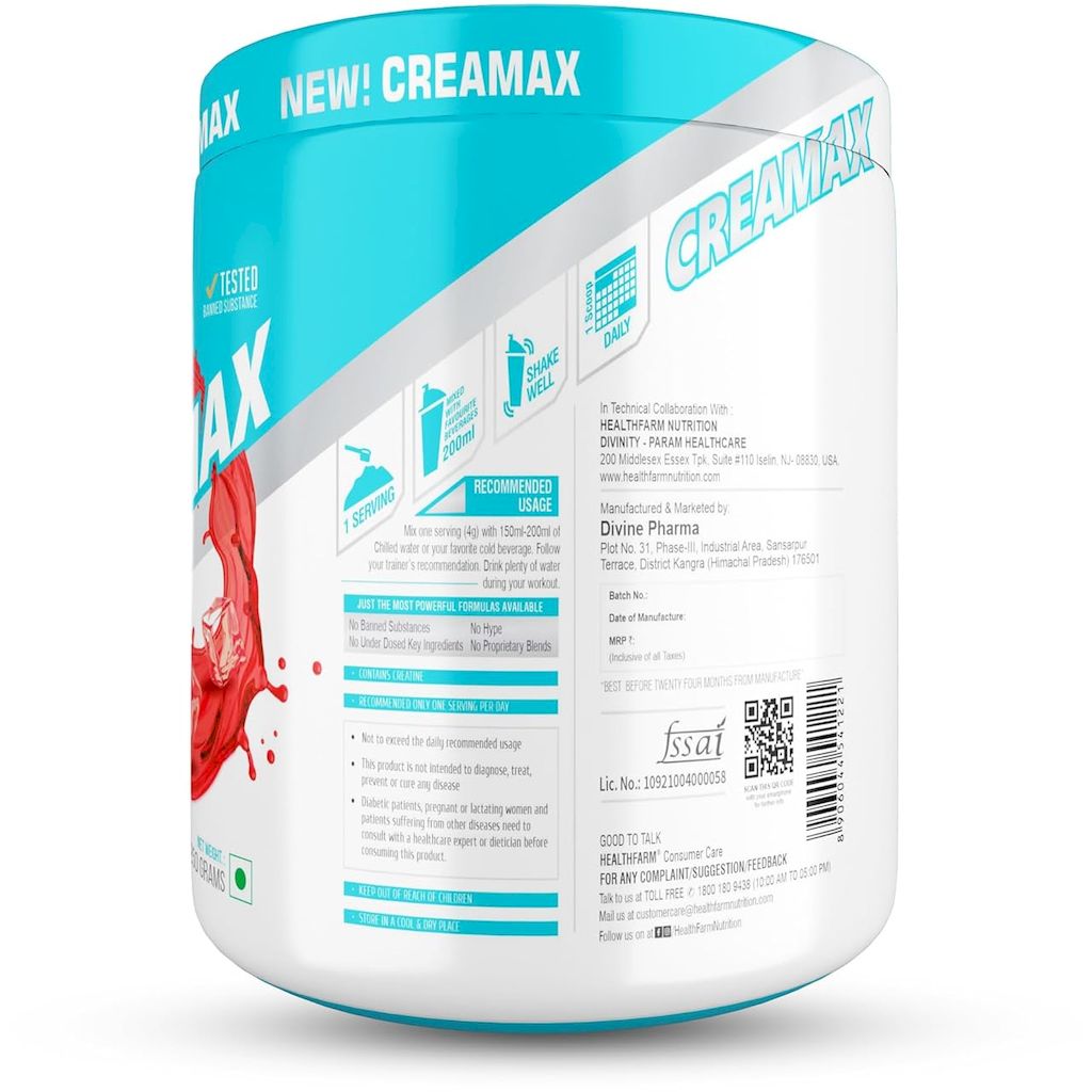 Healthfarm Creamax Creatine Monohydrate Powder - Fruit Punch 250g, 62 Servings