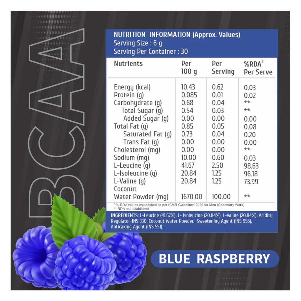 Healthfarm Intra BCAA Performance Supplement - Blue Raspberry 180g, 30 Servings