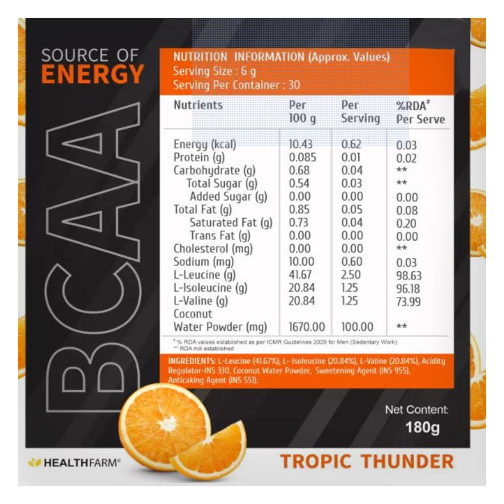 Healthfarm Intra BCAA Performance Supplement - Tropic Thunder 180g, 30 Servings