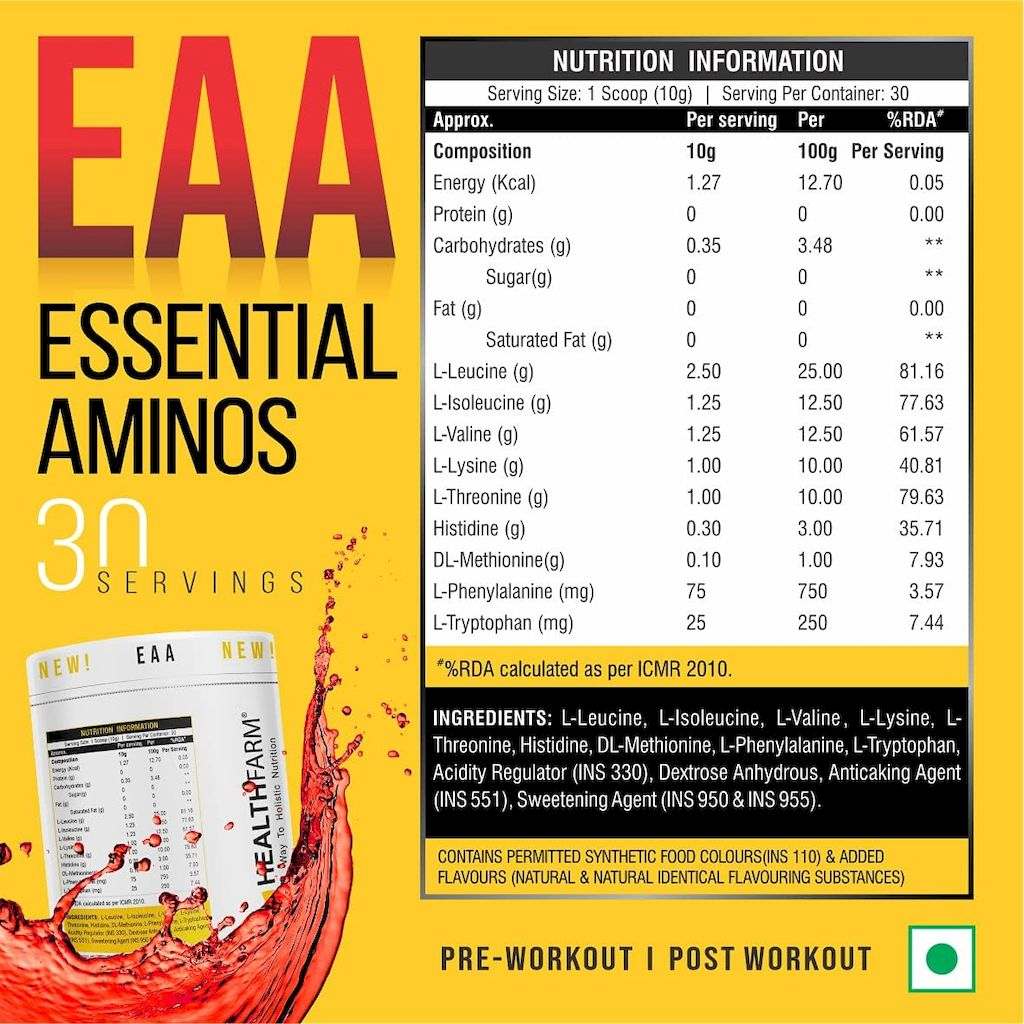 Healthfarm EAA Essential Aminos Supplement - Fruit Punch 300g, 30 Servings