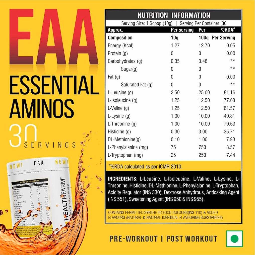 Healthfarm EAA Essential Aminos Supplement - Tango Orange 300g, 30 Servings