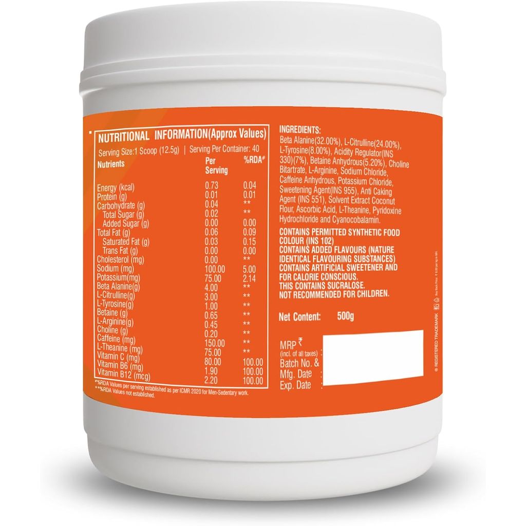 Healthfarm ThPreX Pre-Workout Supplement - Peach Flavor 500g, 40 Servings