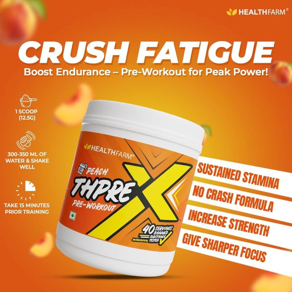 Healthfarm ThPreX Pre-Workout Supplement - Peach Flavor 500g, 40 Servings