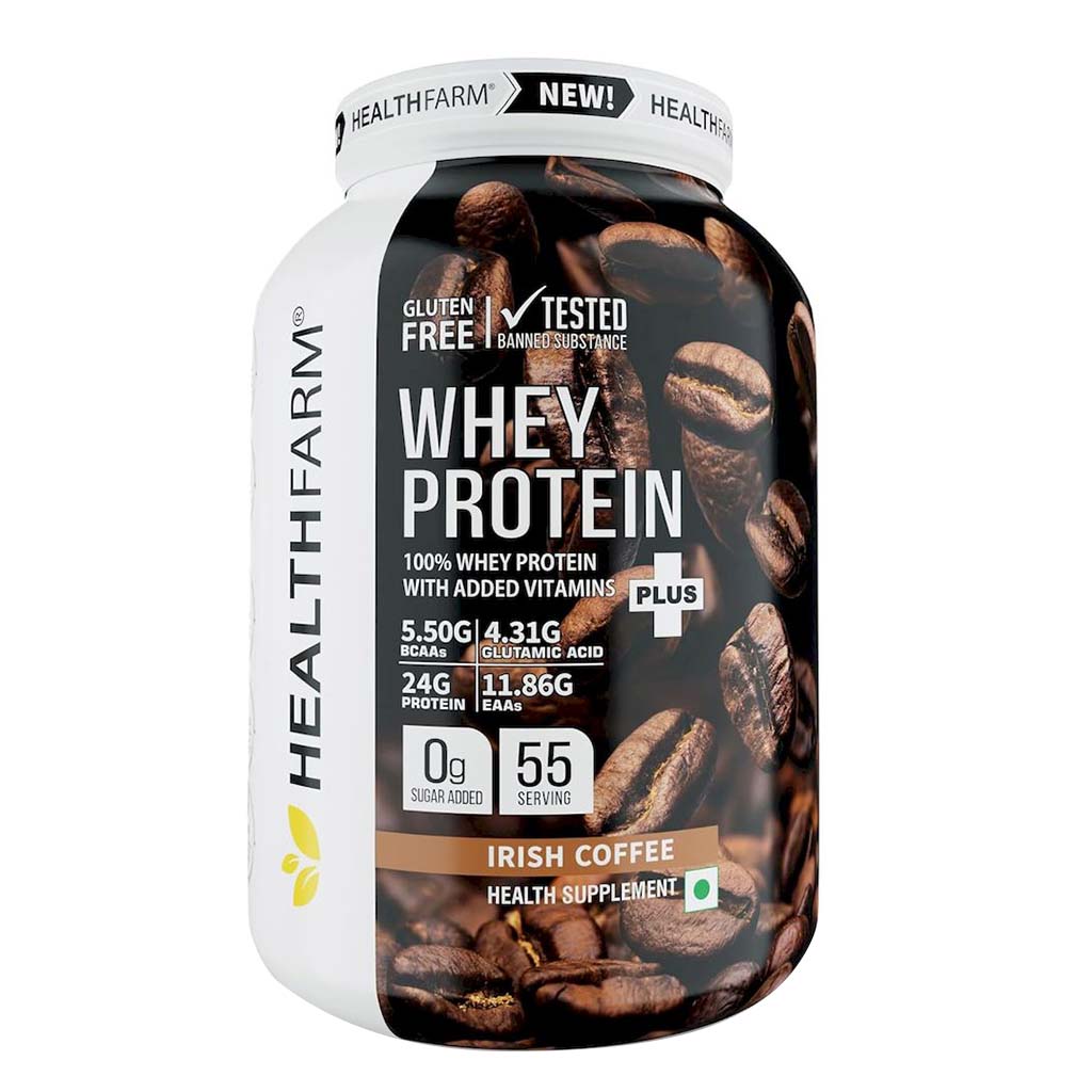 Healthfarm 100% Whey Protein Plus Powder, Irish Coffee Flavour 2kg - 55 Servings