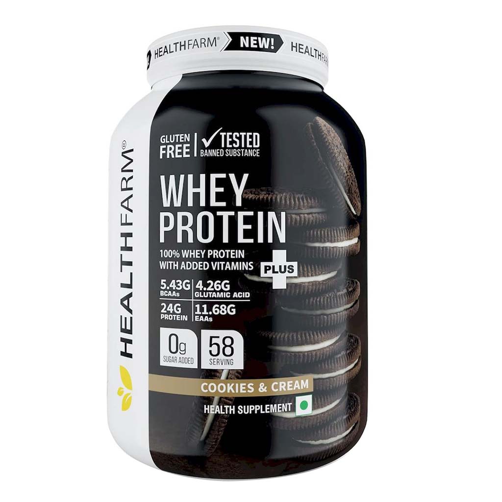Healthfarm 100% Whey Protein Plus Powder, Cookies & Cream Flavour 2kg - 55 Servings