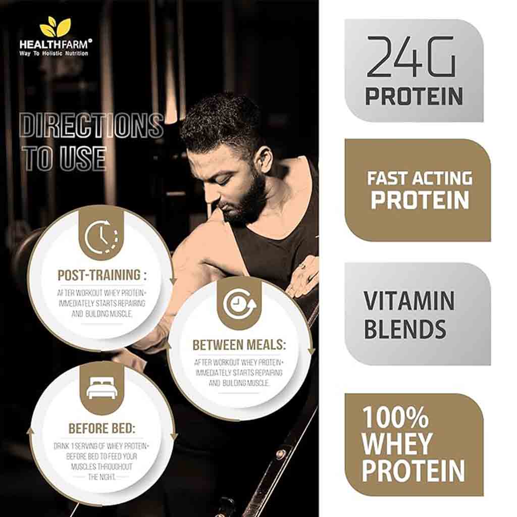 Healthfarm 100% Whey Protein Plus Powder, Cookies & Cream Flavour 2kg - 55 Servings