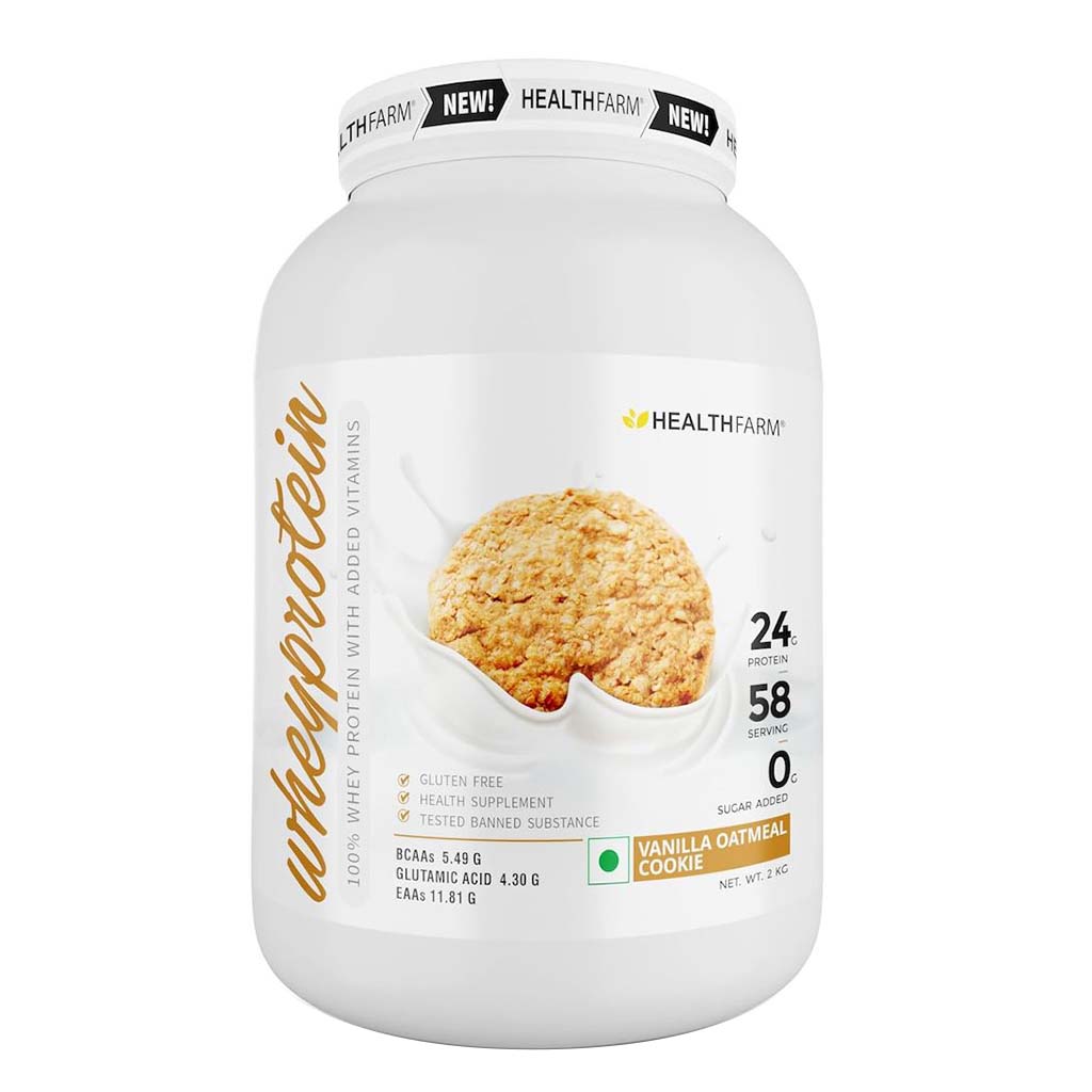 Healthfarm 100% Whey Protein Plus Powder, Vanilla Oatmeal Flavour 2kg - 55 Servings