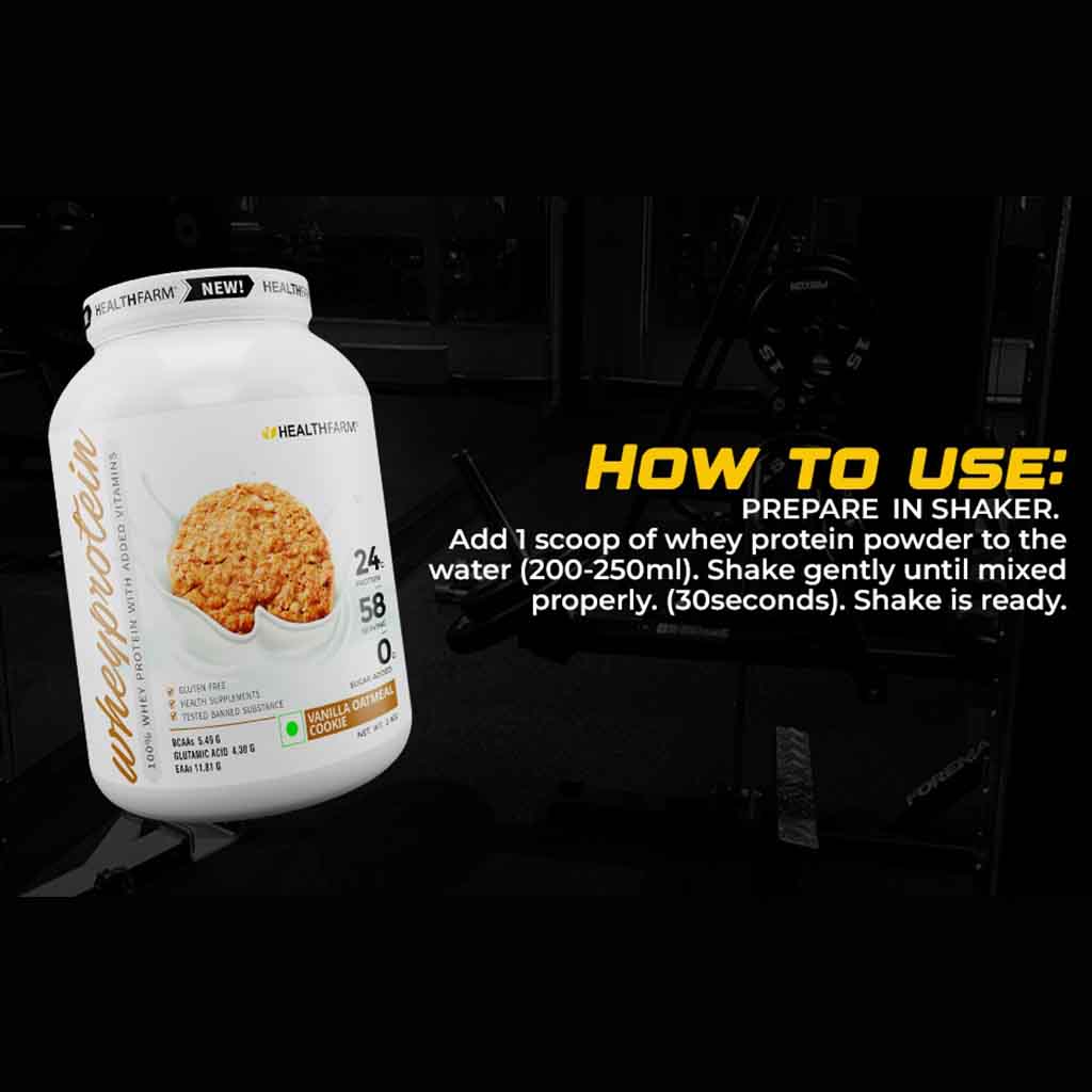 Healthfarm 100% Whey Protein Plus Powder, Vanilla Oatmeal Flavour 2kg - 55 Servings