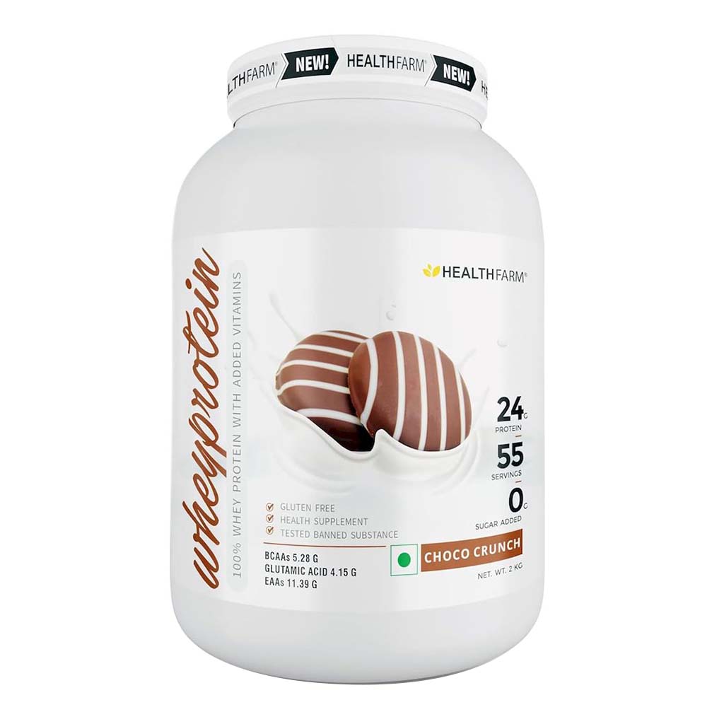 Healthfarm 100% Whey Protein Plus Powder, Choco Crunch Flavour 2kg - 55 Servings