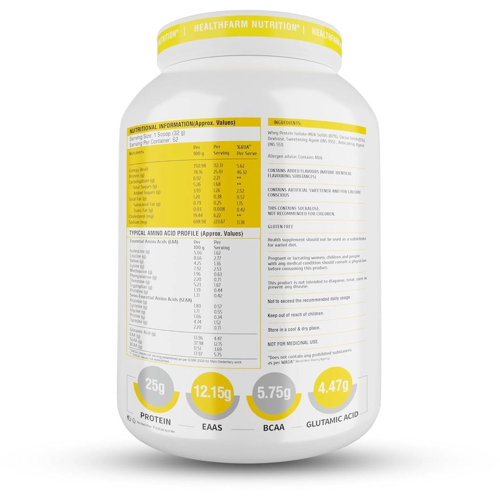 Healthfarm ISO Pro Zero Whey Protein Isolate Powder, Triple Chocolate 2kg - 62 Servings