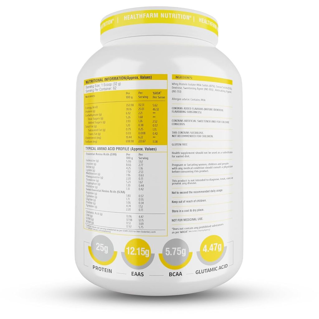 Healthfarm ISO Pro Zero Whey Protein Isolate Powder, Frappe Coffee 2kg - 62 Servings