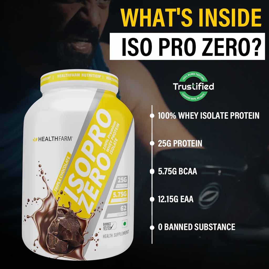Healthfarm ISO Pro Zero Whey Protein Isolate Powder, Frappe Coffee 2kg - 62 Servings