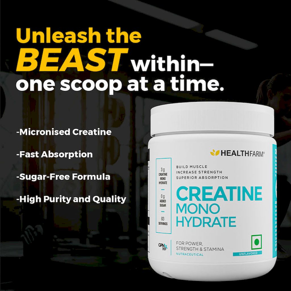 Healthfarm Creatine Monohydrate Unflavored Powder 250g - 83 Servings