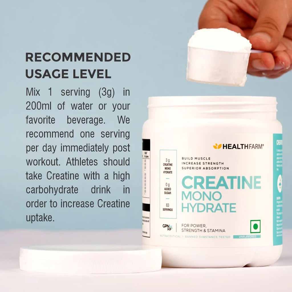 Healthfarm Creatine Monohydrate Unflavored Powder 250g - 83 Servings