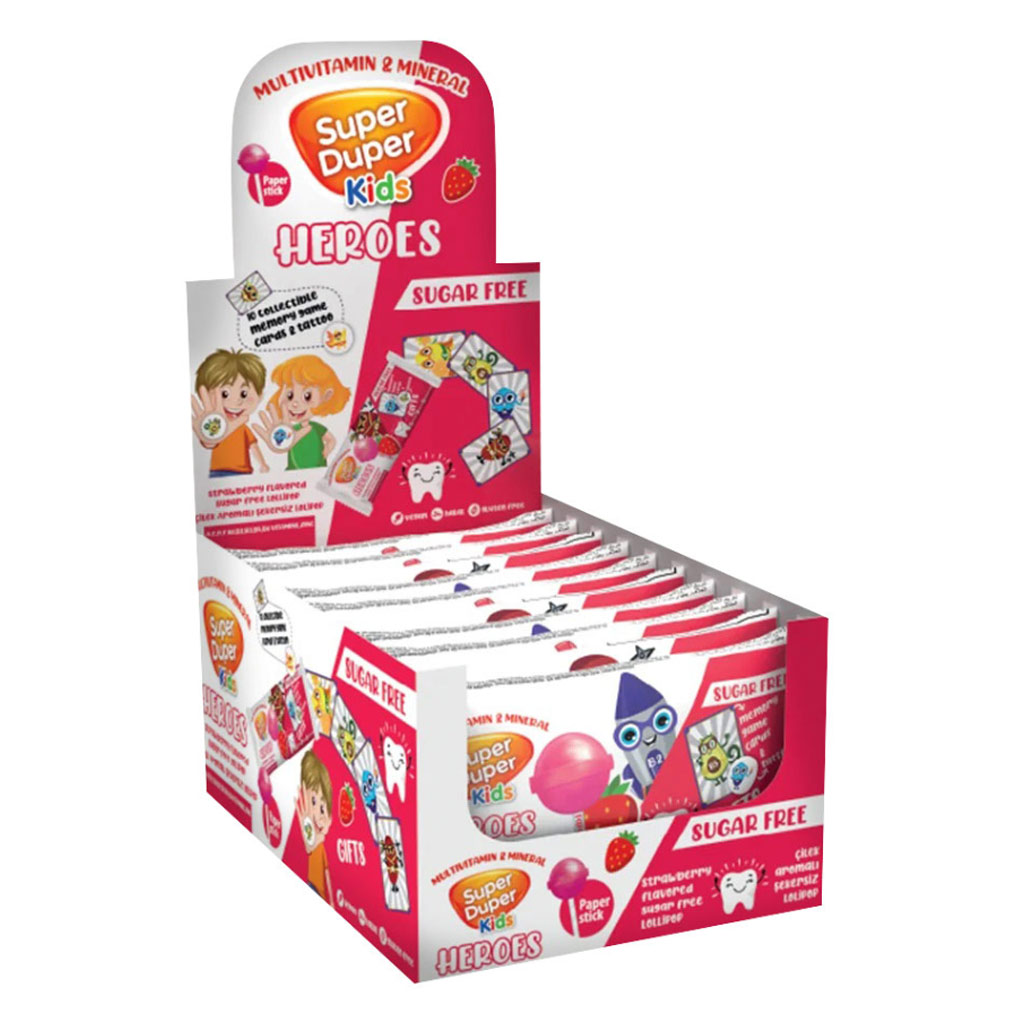 Super Duper Kids Heroes Strawberry Lollipop, Pack of 24's