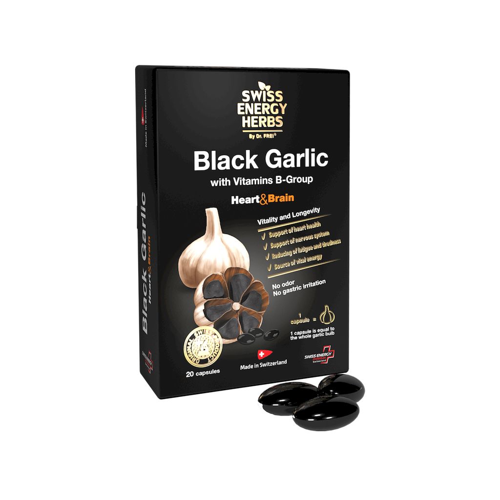 Swiss Energy Herbs Black Garlic With Vitamins B-Group Capsules, Pack of 20's