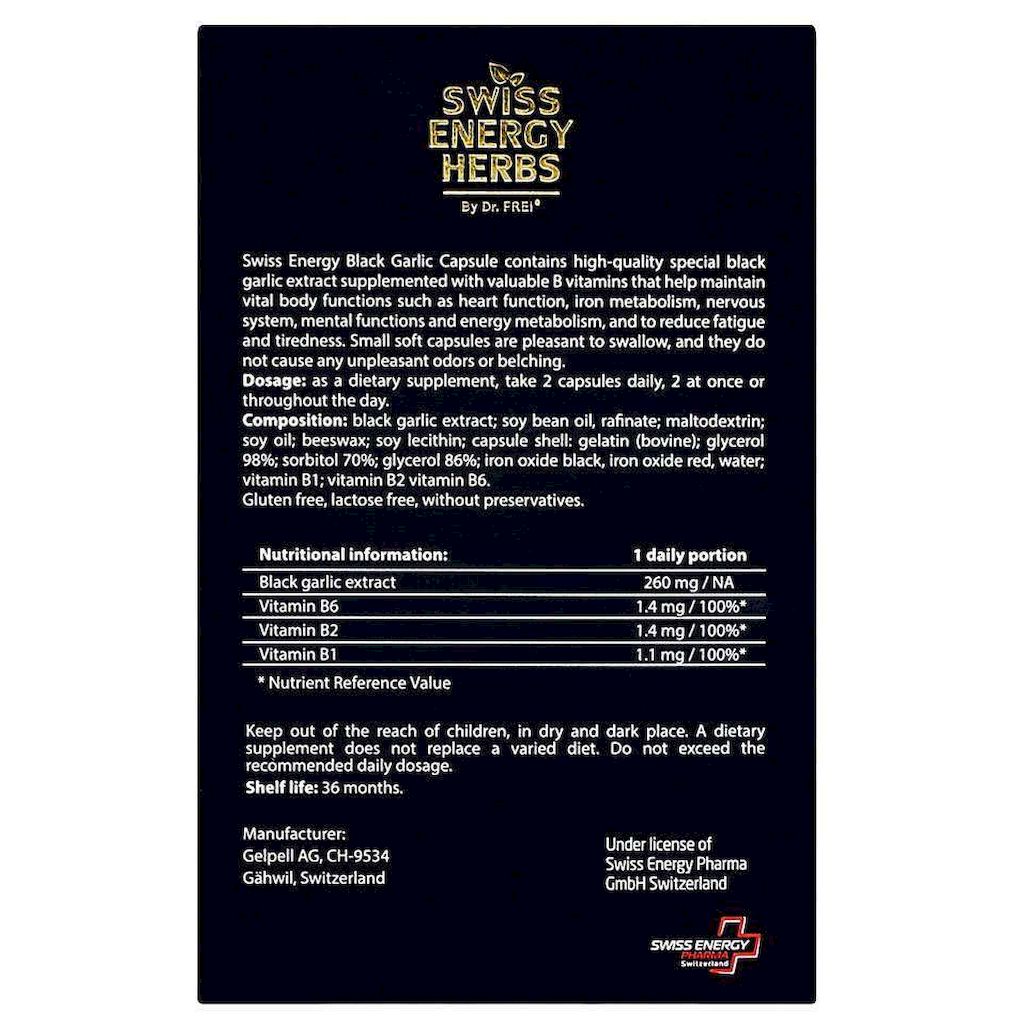 Swiss Energy Herbs Black Garlic With Vitamins B-Group Capsules, Pack of 20's