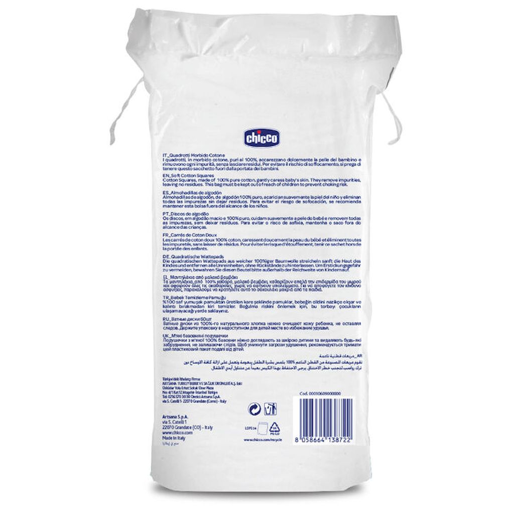 Chicco Baby Moments 0M+ Soft Cotton Squares, Pack of 60’s 