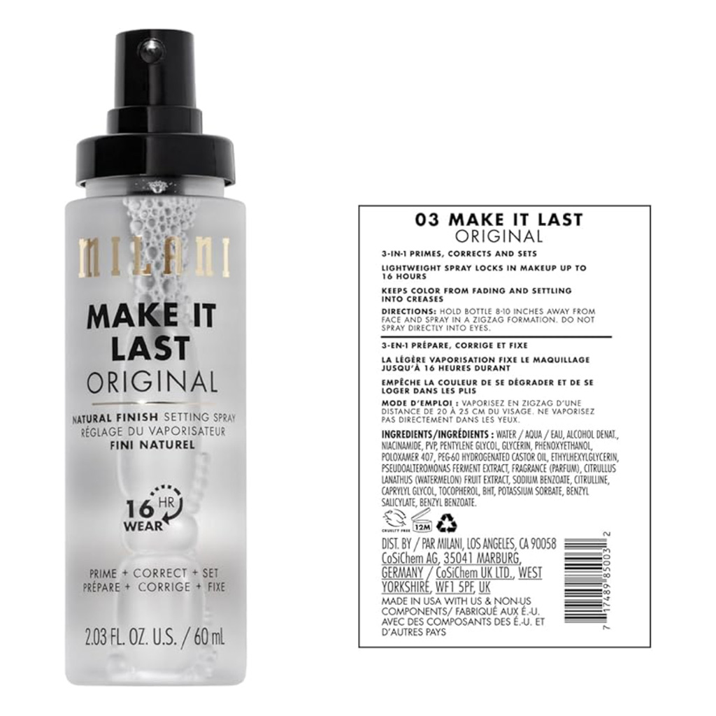 Milani Cosmetics Make It Last Original 03 Natural Finish Make Up Setting Spray 60ml